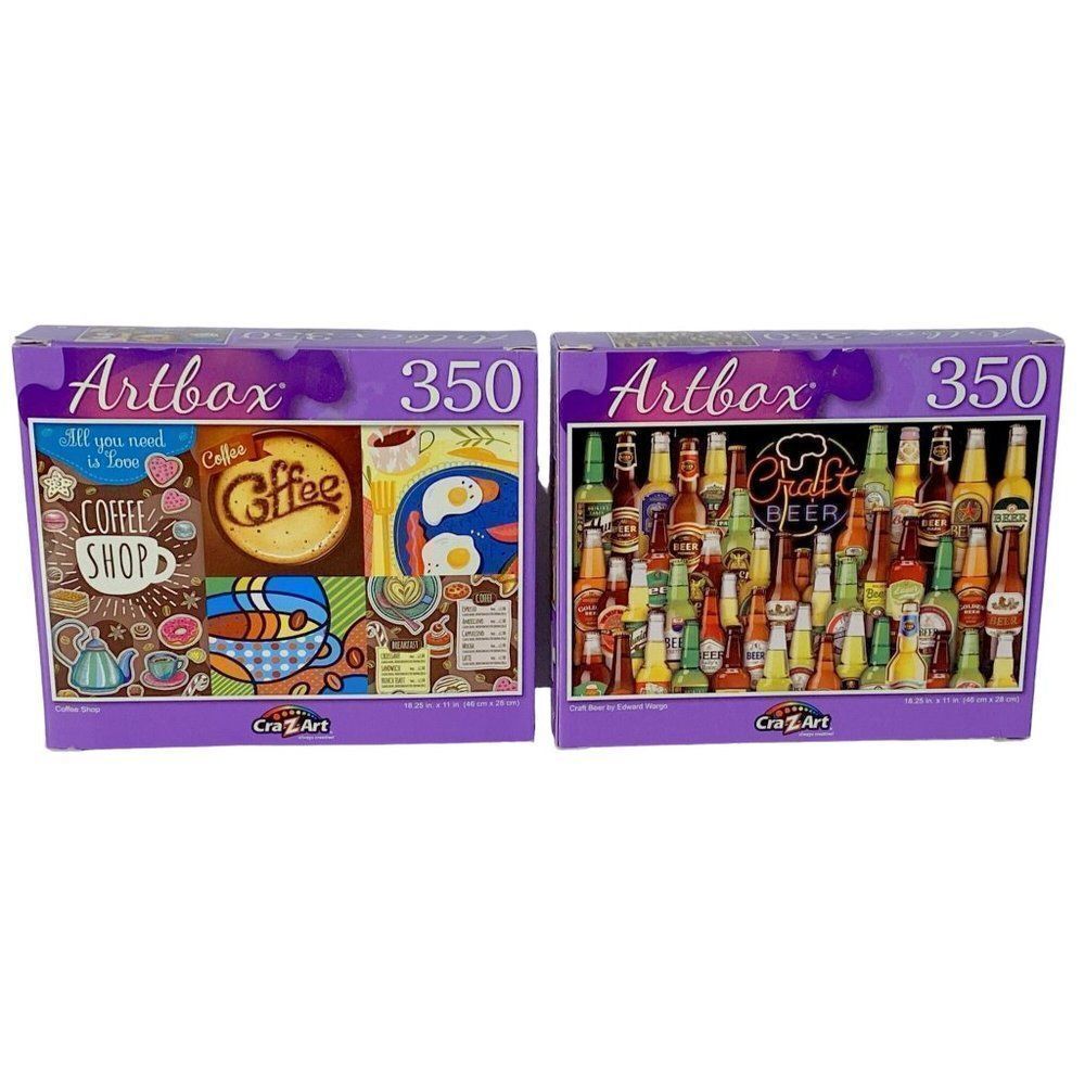 Artbox CraZart 350 Piece Puzzles Lot of Two Coffee Shop & Craft Beer 18.25 x 11"